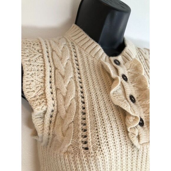 Authentic DSquared2 Ruffle Trim Sleeveless Sweater, Cream w/Navy Stripes, Sz S - Picture 4 of 9